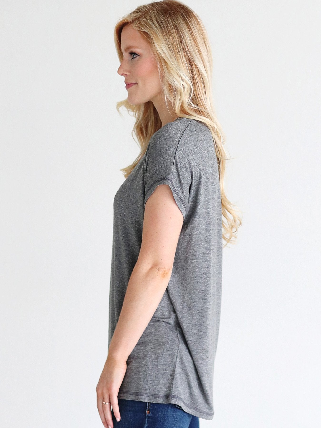 DARK HEATHER GRAY CAP SLEEVE TOP