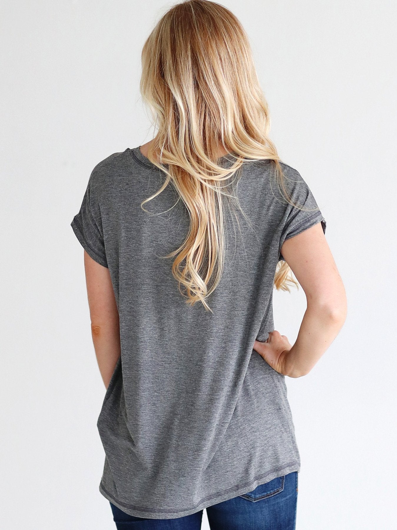 DARK HEATHER GRAY CAP SLEEVE TOP