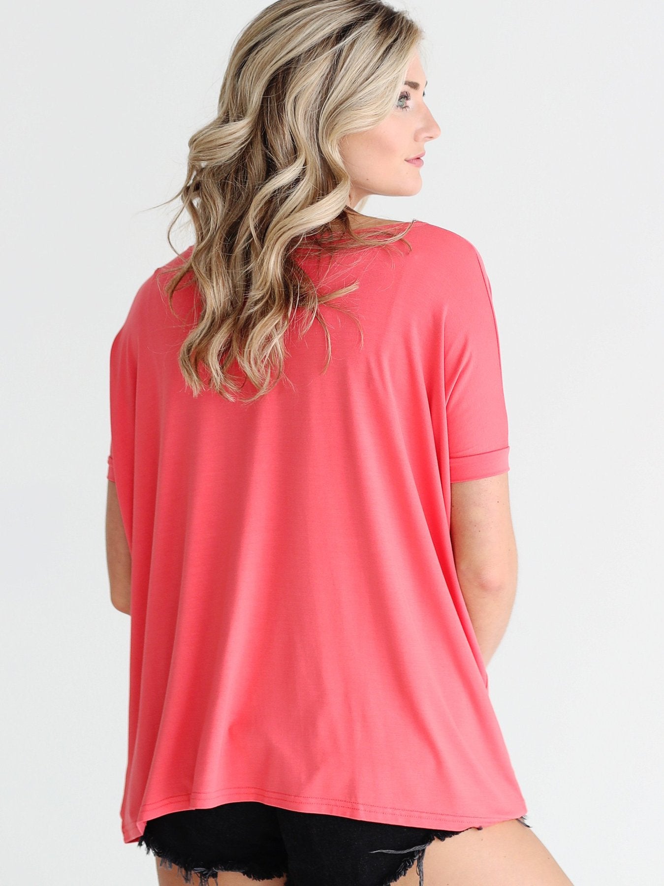 HOT CORAL SHORT SLEEVE TOP