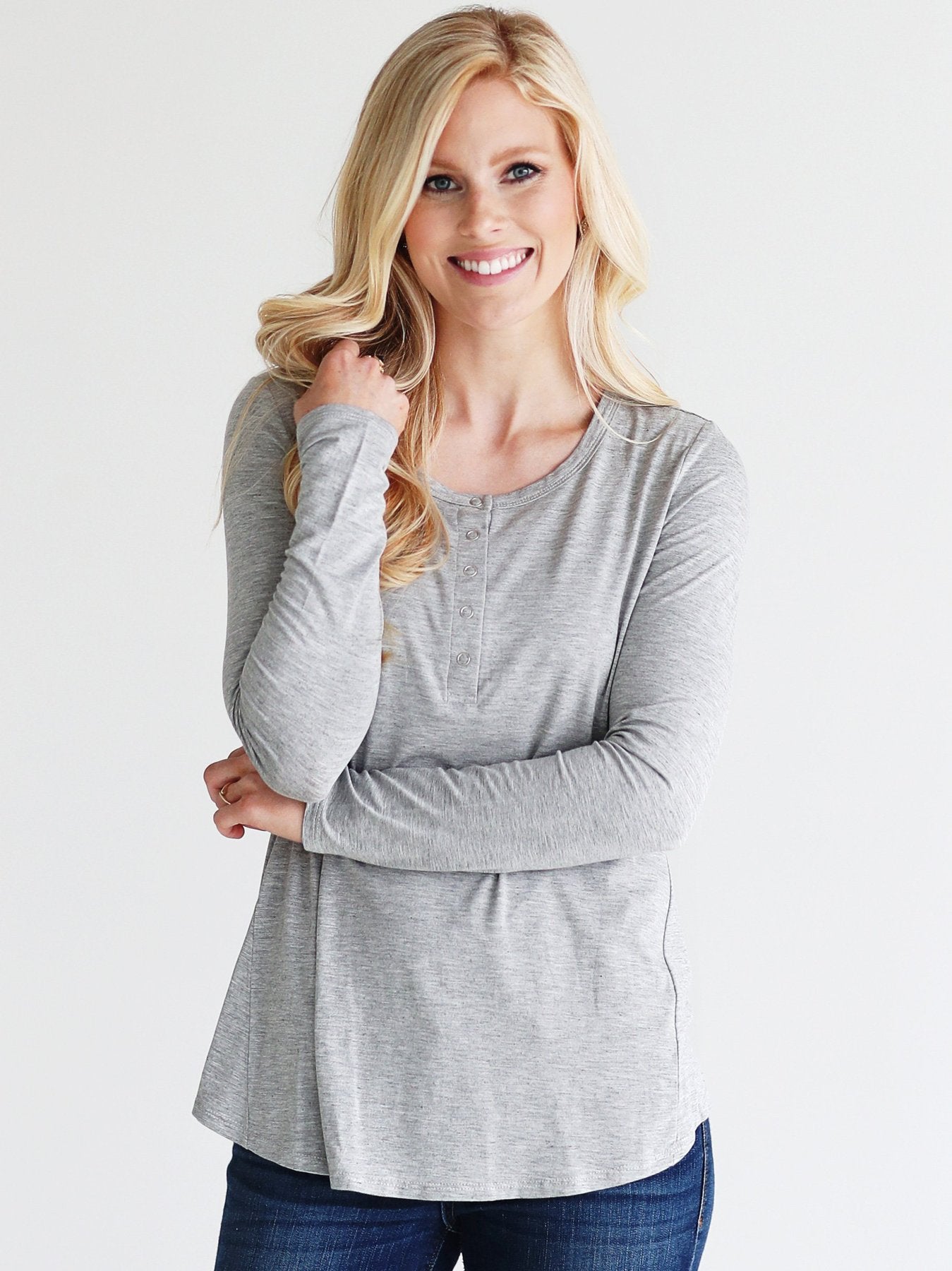 HEATHER GRAY DLMN LONG SLEEVE HENLEY TOP