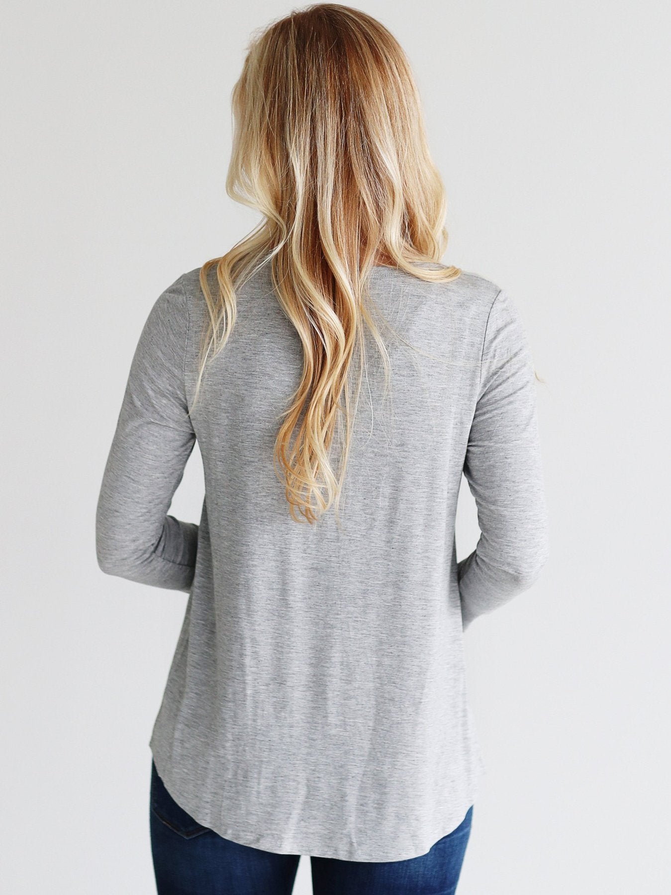 HEATHER GRAY DLMN LONG SLEEVE HENLEY TOP
