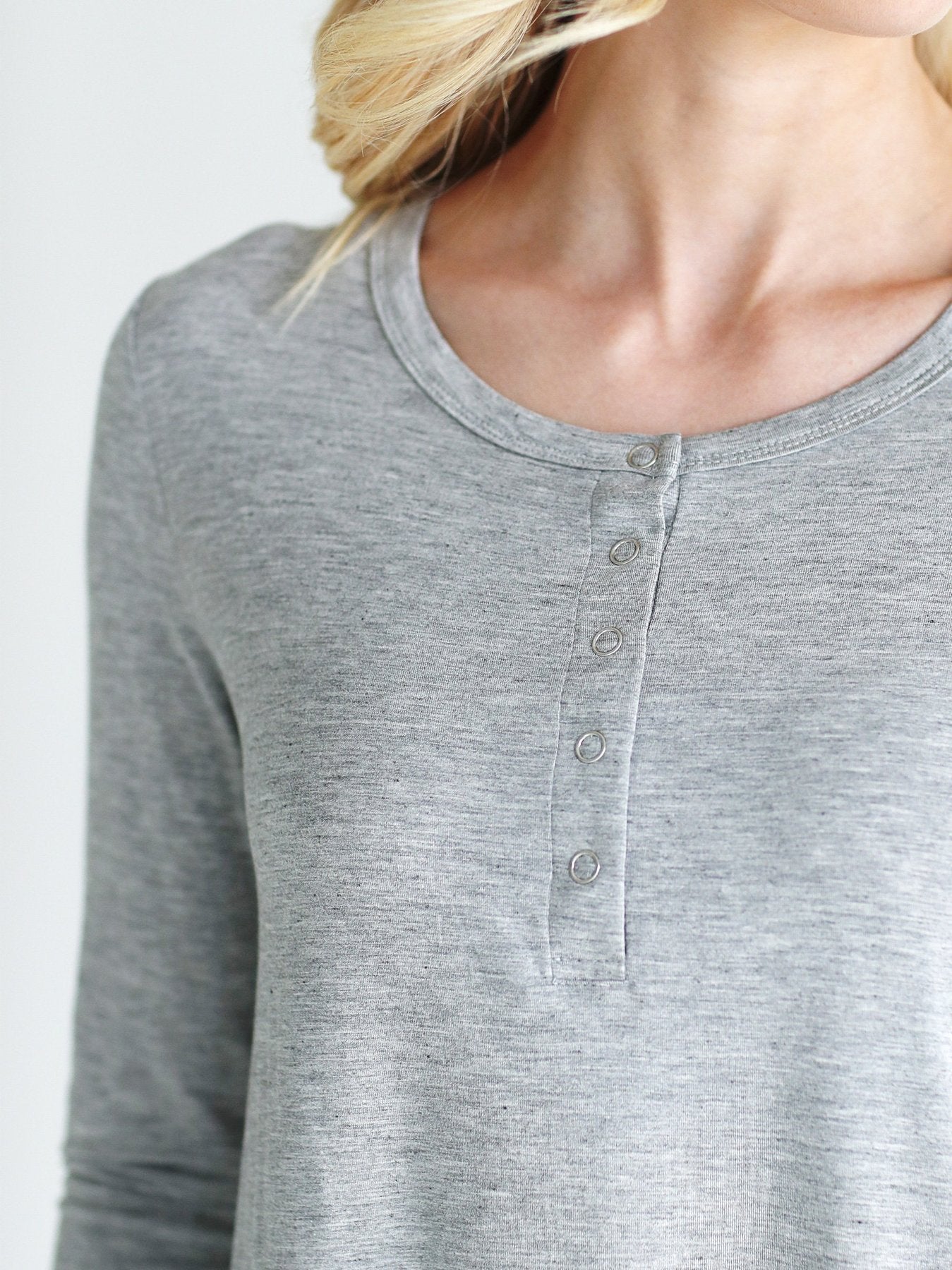 HEATHER GRAY DLMN LONG SLEEVE HENLEY TOP