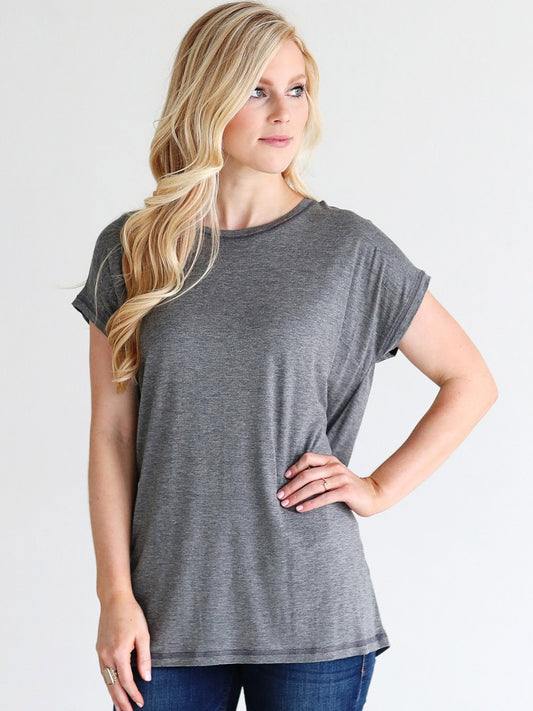 DARK HEATHER GRAY CAP SLEEVE TOP