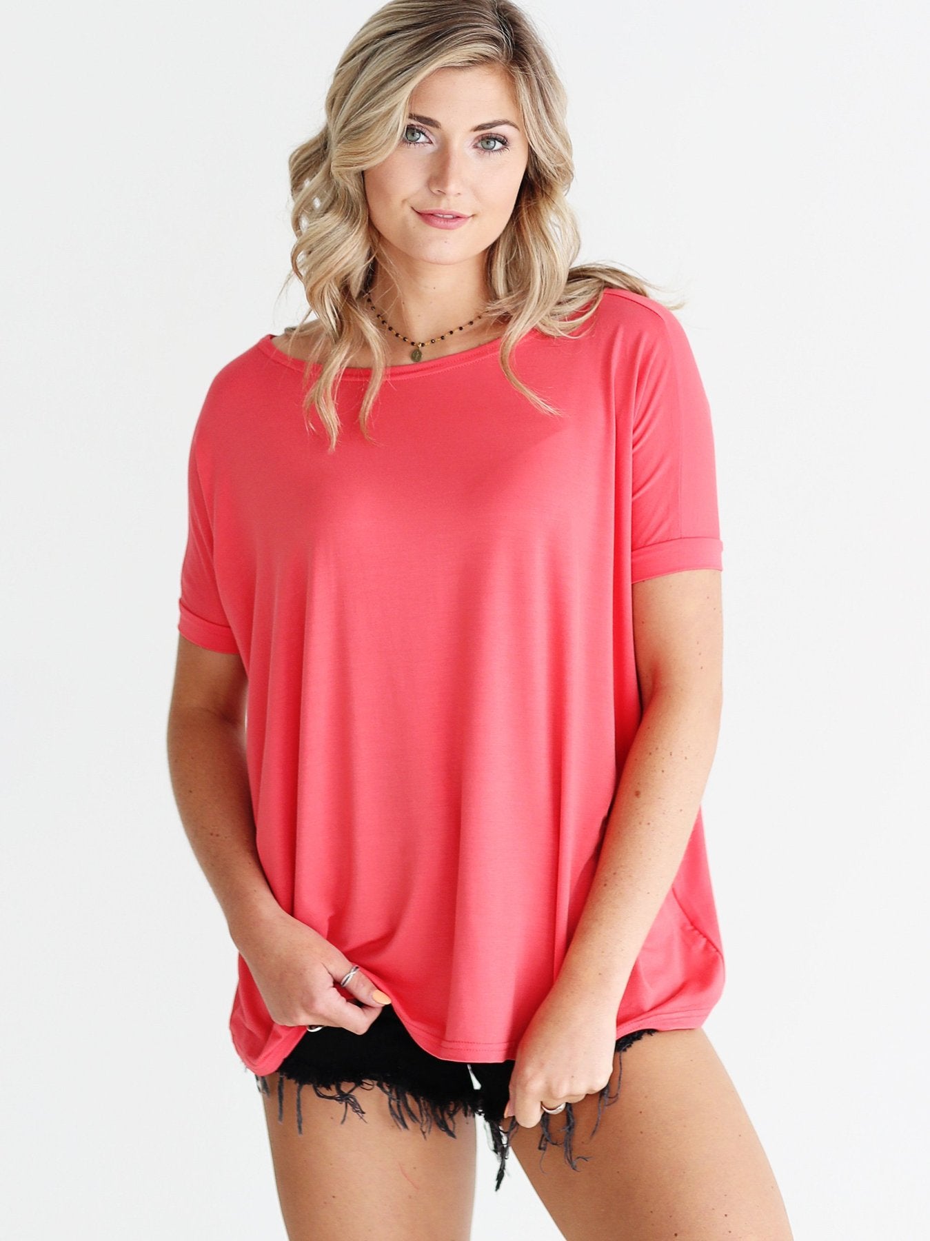 HOT CORAL SHORT SLEEVE TOP