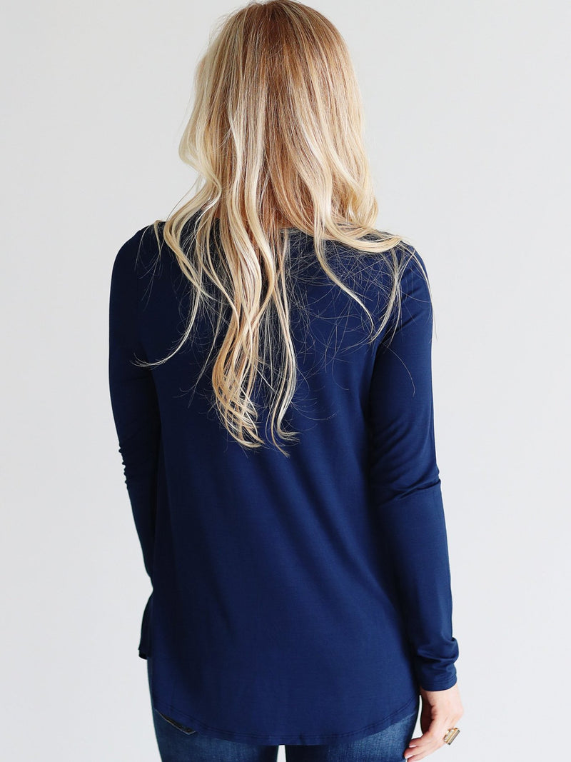 NAVY DLMN LONG SLEEVE HENLEY TOP