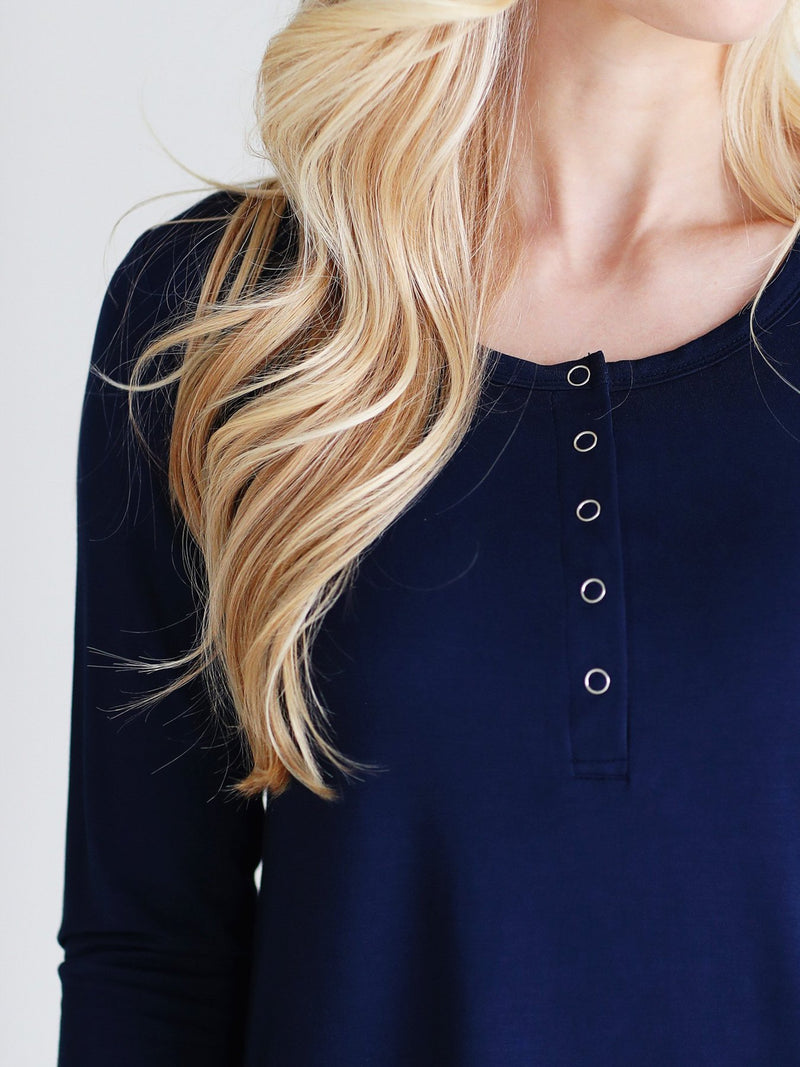 NAVY DLMN LONG SLEEVE HENLEY TOP